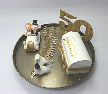 Preview: Geldgeschenk Tablett Goldene Hochzeit Brautpaar Deko Gold