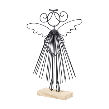 Engel Deko-Figur auf Holzfuß aus Draht 23 cm schwarz Weihnachten