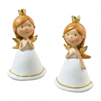 2 Deko-Figuren Engel mit Glitterkleid 10,5 cm creme/gold Weihnachten