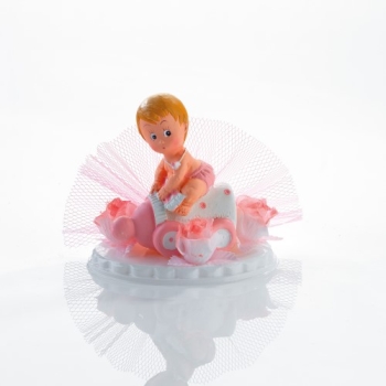 Deko-Figur Tortenfigur Tortenaufsatz Baby auf Fläschchen rosa Taufe