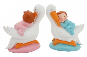 Deko-Figur Tortenfigur Storch mit Baby Junge oder Mädchen rosa oder hellblau