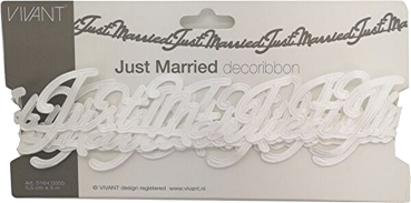 3 m Satinband Motivband Girlande "Just Married" weiß