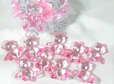 20 Bärchen Deko-Bären sitzend Hänger rosa 3,7 cm Tischdeko Taufe