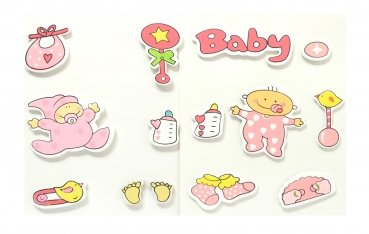 12 Sticker Holzsticker Streuteile Baby Junge Mädchen rosa hellblau