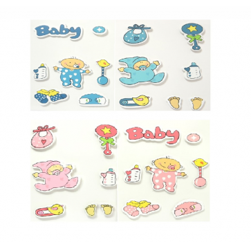 12 Sticker Holzsticker Streuteile Baby Junge Mädchen rosa hellblau