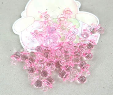 100 Schnuller geschliffen 2,7 cm Streudeko Tischdeko rosa transparent Taufe