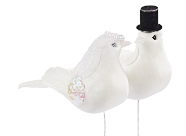Deko-Tauben Taubenpaar Brautpaar in weiß 15 cm Hochzeit