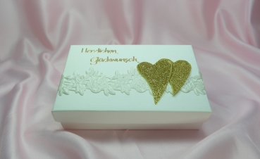 Geschenkschachtel Geldgeschenk Box Deko Herzen goldfarben Hochzeit