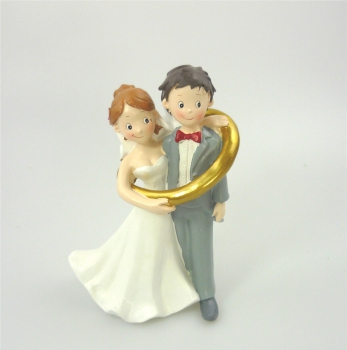 Deko-Brautpaar Tortenfigur Hochzeitspaar gemeinsam im Ring Hochzeit 15 cm