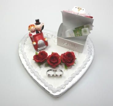 Preview: Geldgeschenk Herz Auto Brautauto Deko rot Hochzeit