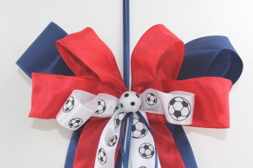 Preview: Schleife Fußball blau rot weiß für Schultüte Schule