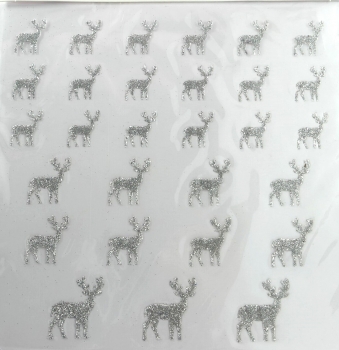 3 Bögen Sticker Aufkleber Tanne Rentier Schneeflocke silber Glitter Weihnachten