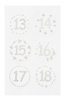 Sticker Aufkleber Adventskalender Adventszahlen silber 1-24 Weihnachten Advent