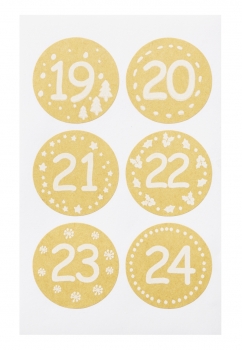 Sticker Aufkleber Adventskalender Adventszahlen natur 1-24 Weihnachten Advent