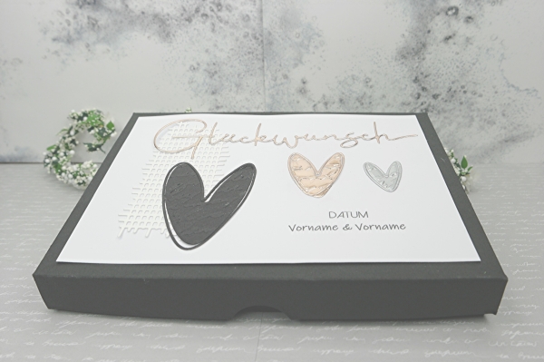 Geschenkschachtel Geldgeschenk Box Deko schwarz Herzen Hochzeit