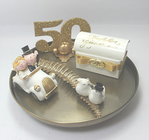 Geldgeschenk Tablett Goldene Hochzeit Brautpaar Deko Gold