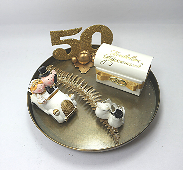 Geldgeschenk Tablett Goldene Hochzeit Brautpaar Deko Gold