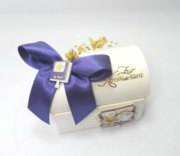 Geschenkschachtel Geldgeschenk Kommunion Konfirmation lila