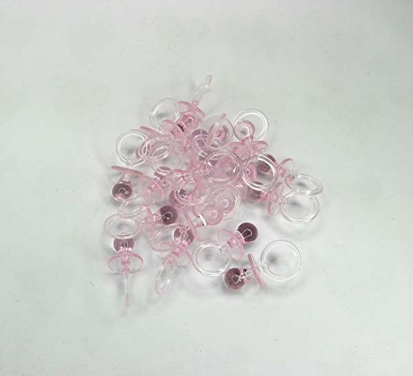 20 Deko-Schnuller 4 cm Streudeko Tischdeko rosa transparent