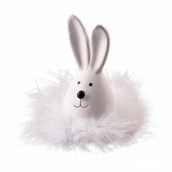 3 Stück Hasen-Kopf Deko-Hasen Hase mit Plüsch weiß 14 cm Ostern