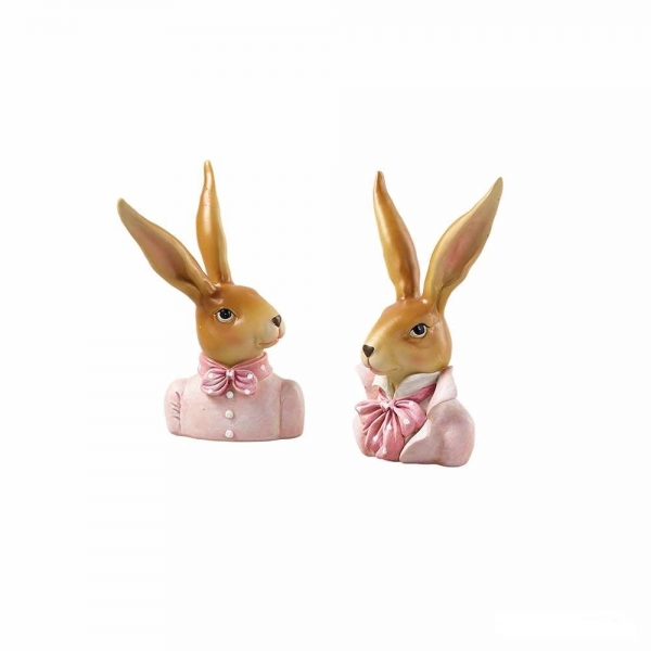 2 Stück Hasenbüste Deko-Hasen Hasenkopf Pärchen 21 cm Ostern