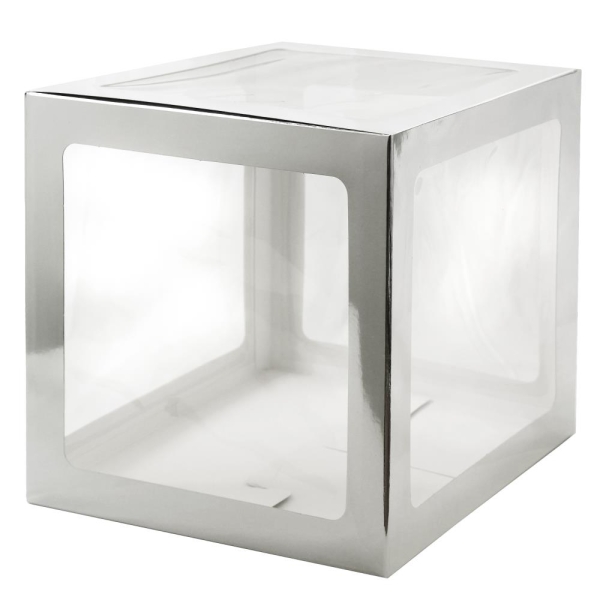 Geschenkbox Deko-Box Ballonbox 30 cm silber transparent