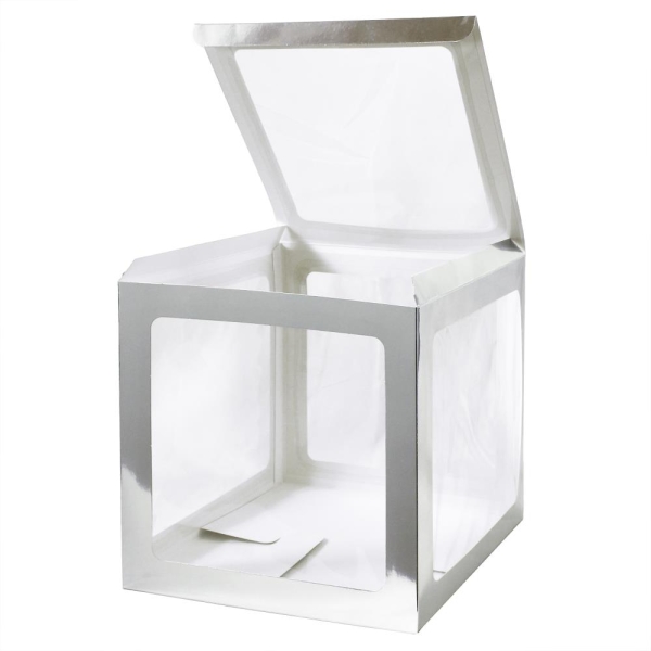 Geschenkbox Deko-Box Ballonbox 30 cm silber transparent