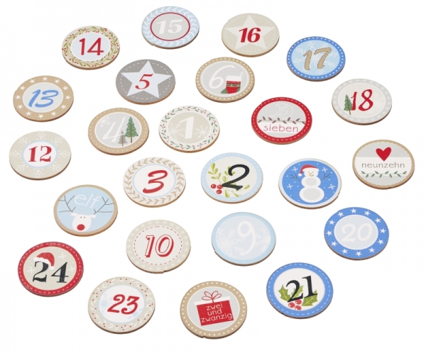 Adventszahlen 1 - 24 Sticker mit Klebepunkt Holz Advent Weihnachten