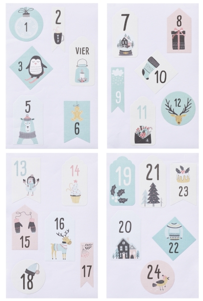 24 Adventszahlen Sticker Zahlen Adventskalender 4cm