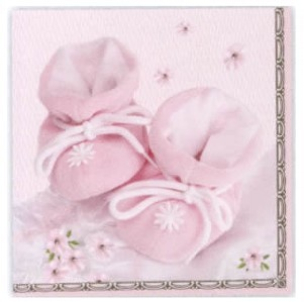 20  Servietten Babyschühchen rosa Taufe Geburtstag 33 x 33 cm