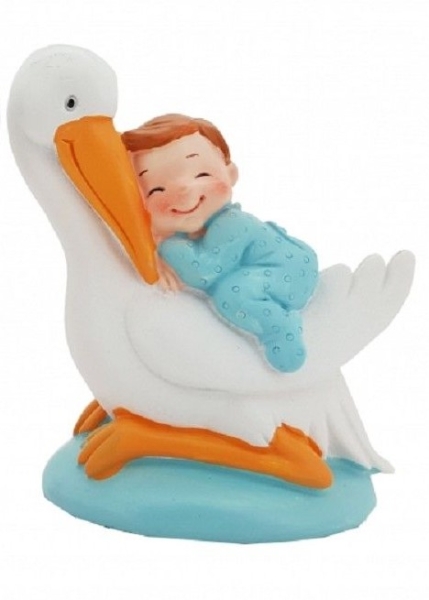 Deko-Figur Tortenfigur Storch mit Baby Junge oder Mädchen rosa oder hellblau