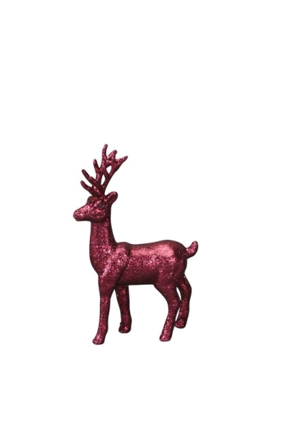 Deko-Figur Hirsch Glitter 19 cm Burgunderrot Dunkelrot Weihnachten