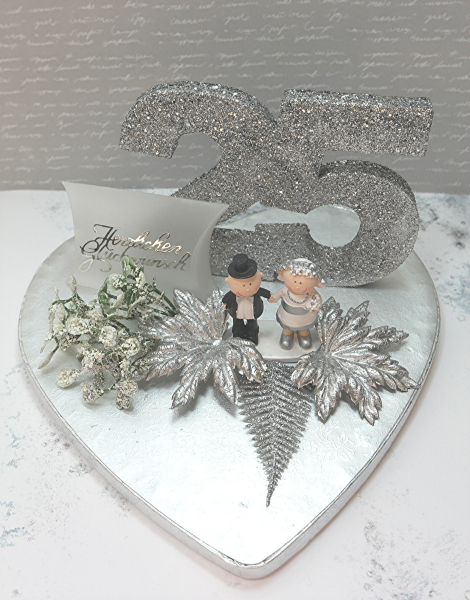 Geldgeschenk Herz Silberhochzeit Brautpaar Deko Silber
