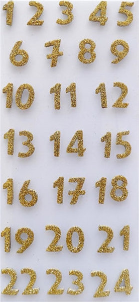 Weihnachten Sticker Foam Gold Glitter Zahlen 1-24