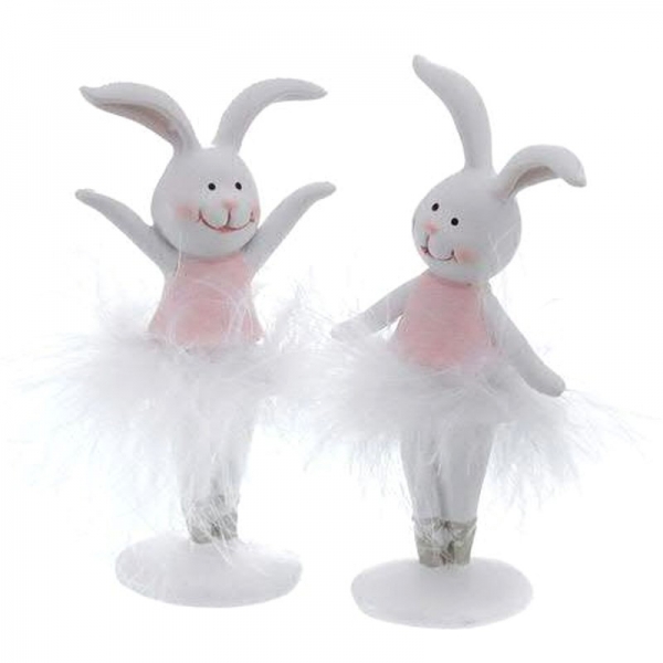 2 Deko-Hasen Ballerina Hasen Ostern 12cm weiß/rosa