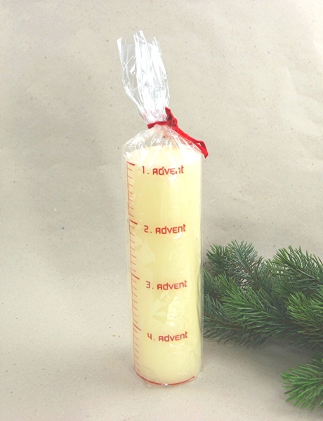 Kerze Weihnachtskerze Altarkerze "Advent" creme/rot 23 cm Weihnachten