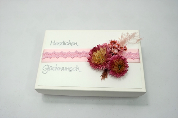 Geschenkschachtel Geldgeschenk Box Deko Blüten rosa Hochzeit