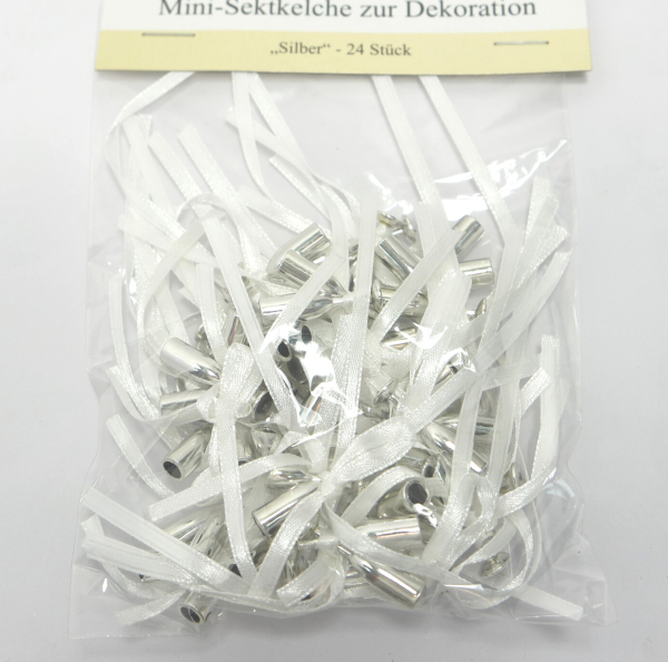 24 Paar Deko-Sektkelche MINI silber- oder goldfarben mit Schleife