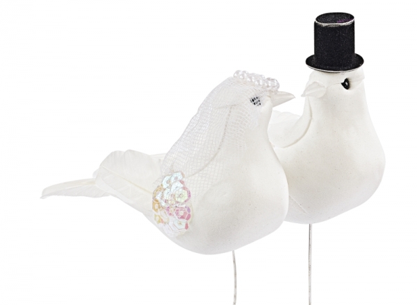 Deko-Tauben Taubenpaar Brautpaar in weiß 15 cm Hochzeit