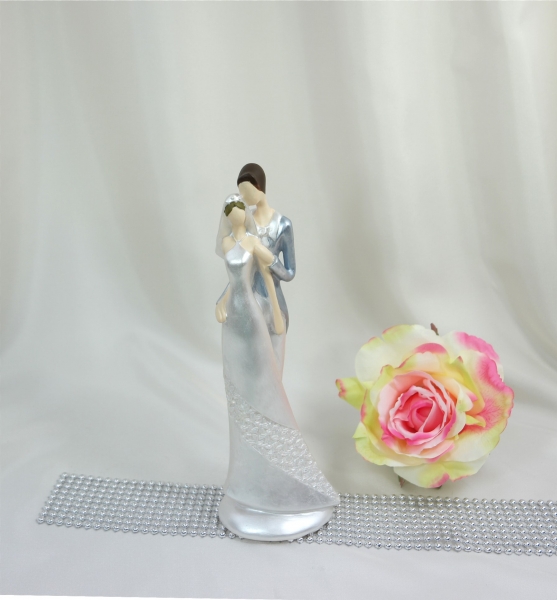 Deko-Figur Tortenfigur modern Brautpaar Hochzeitspaar B Hochzeit 26 cm perlmutt