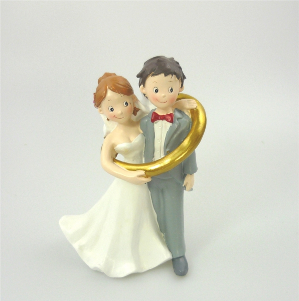 Deko-Brautpaar Tortenfigur Hochzeitspaar gemeinsam im Ring Hochzeit 15 cm