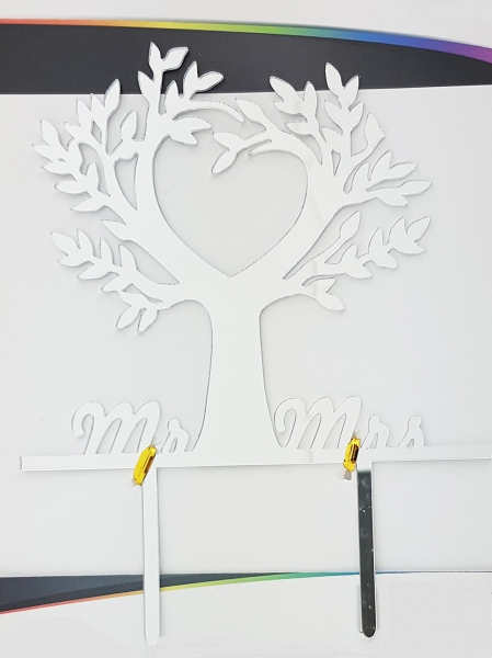 Tortenaufsatz Cake Topper Baum Herzbaum Mr. u. Mrs. Spiegel Hochzeit