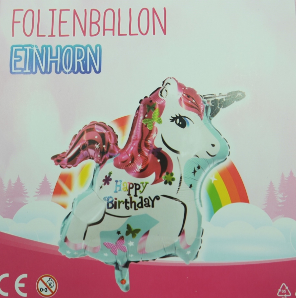 Folienballon Luftballon Einhorn 80 x 62 cm für Luft und Helium Geburtstag