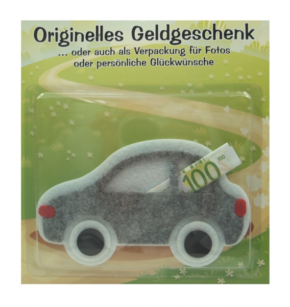 Geldgeschenk Geschenkverpackung Auto grau weiß