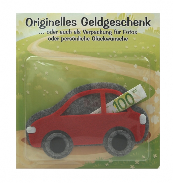 Geldgeschenk Geschenkverpackung Auto rot grau