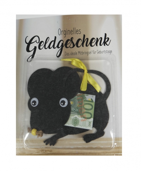 Geldgeschenk Verpackung Maus anthrazit Mitbringsel Geburtstag