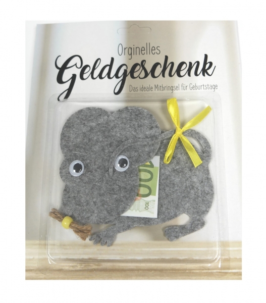 Geldgeschenk Verpackung Maus grau Mitbringsel Geburtstag