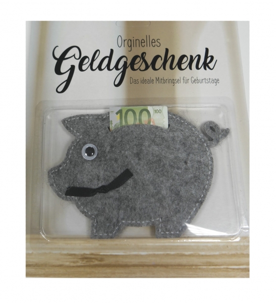 Geldgeschenk Verpackung Schwein grau Mitbringsel Geburtstag