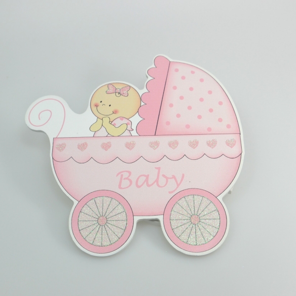 Holzschild Deko-Schild "Baby im Kinderwagen" Mädchen rosa