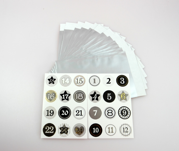 24 Tüten in silber für Adventskalender mit Zahlen-Sticker Weihnachten